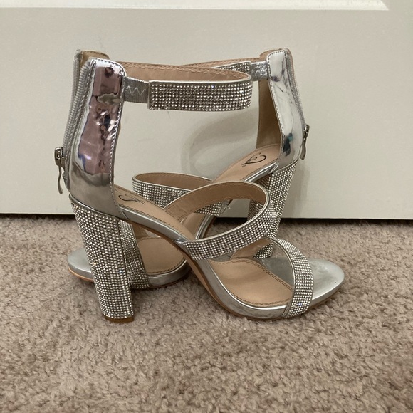 Sparkle Scene Rhinestone Chrome Block Heels - Picture 2 of 7